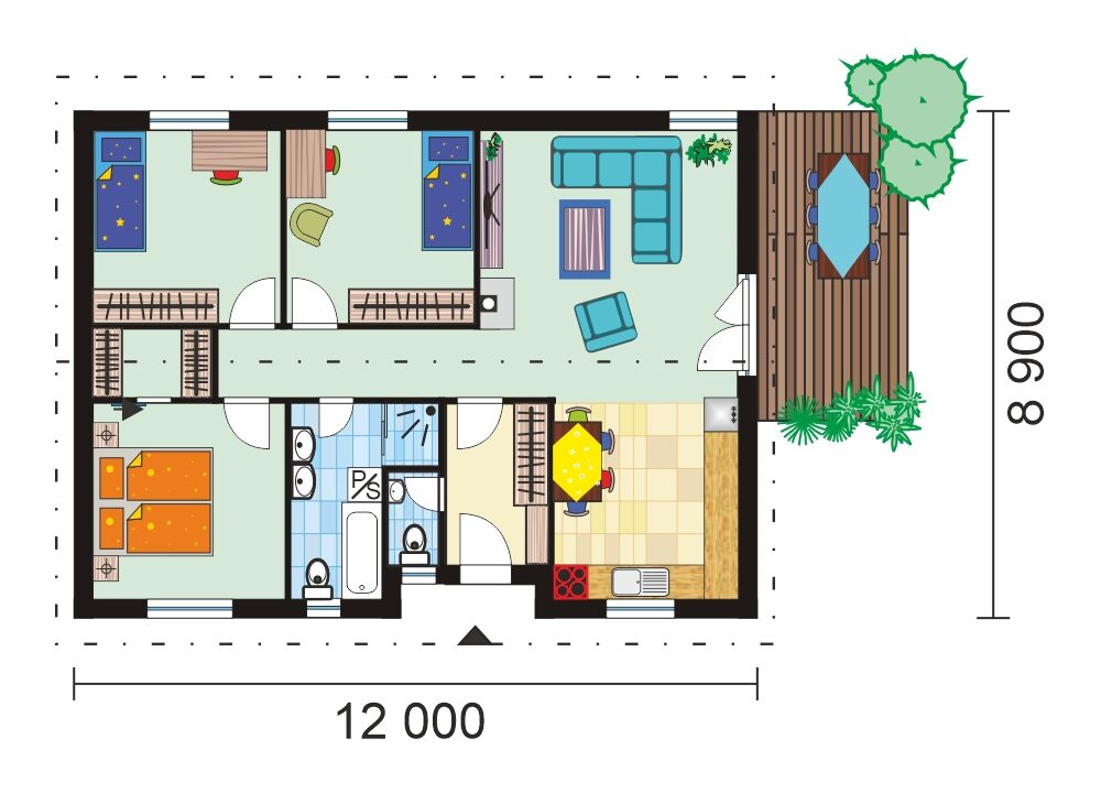 Floor plan of popular three-bedroom bungalow - eco standard - no.31